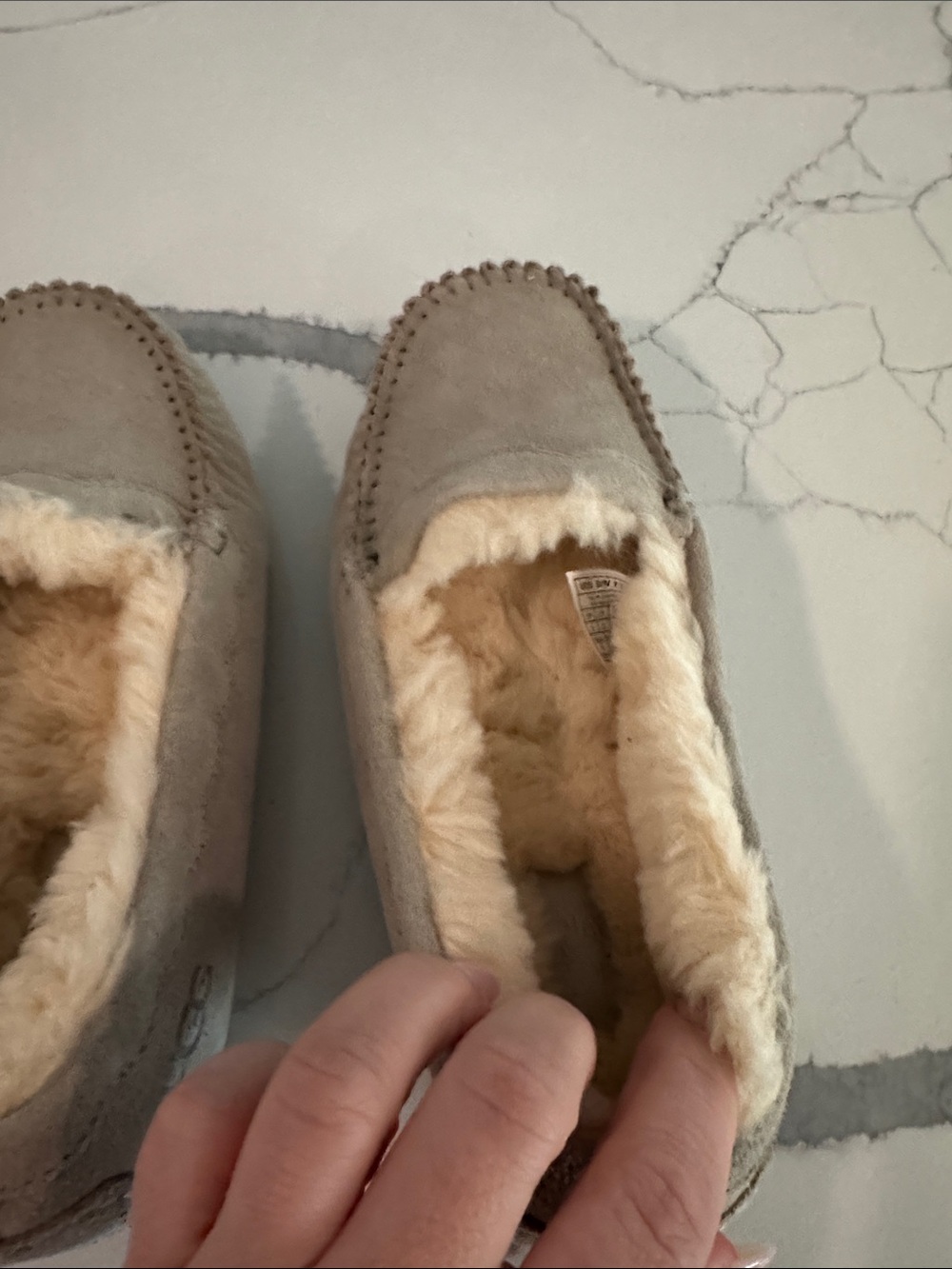 UGG Faux-Suede Shearling Moccasin Slippers in Light Taupe - Picture 6 of 7